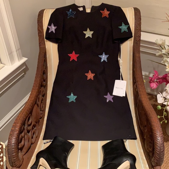 VALENTINO COUTURE STAR ⭐️ EMBELLISHED SHIFT DRESS IN BLACK SIZE US 4 - Picture 2 of 16